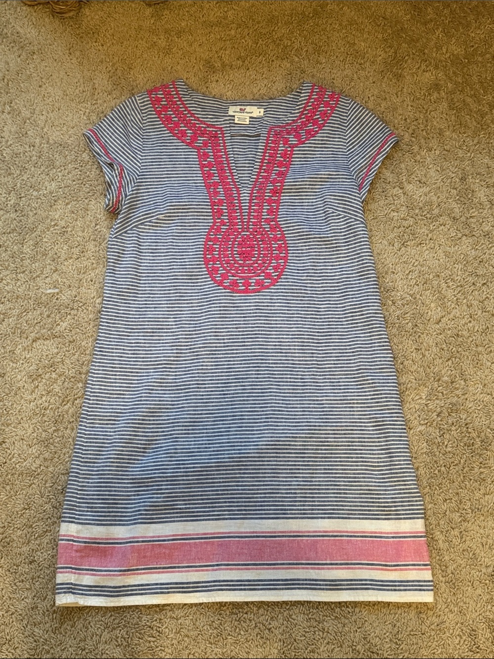 Vineyard Vines Navy & White Striped Mini Dress with Pink Embroidery